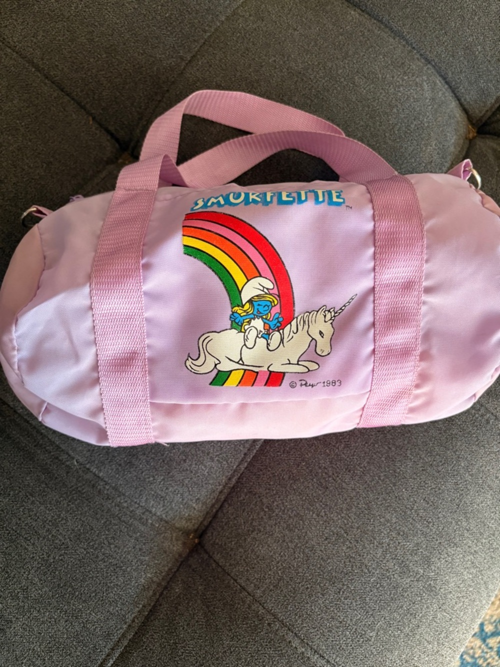 Smurfette lavender Kids Duffle Bag with Rainbow and Unicorn 🦄 vintage 1983